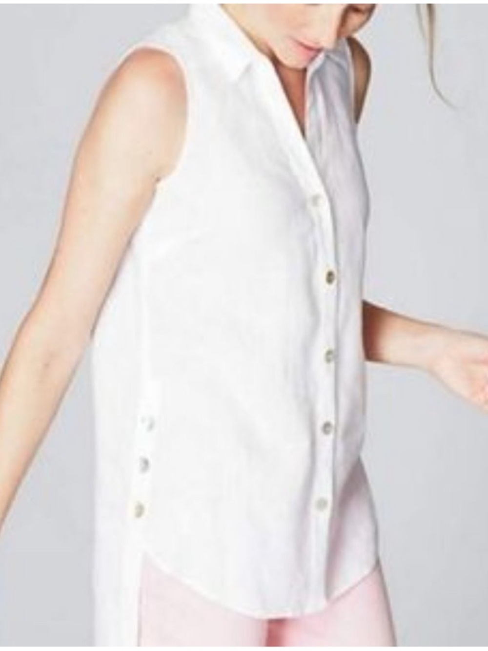 J-Jill Love Linen Sleeveless White Button-Front Shirt 100% Linen Large